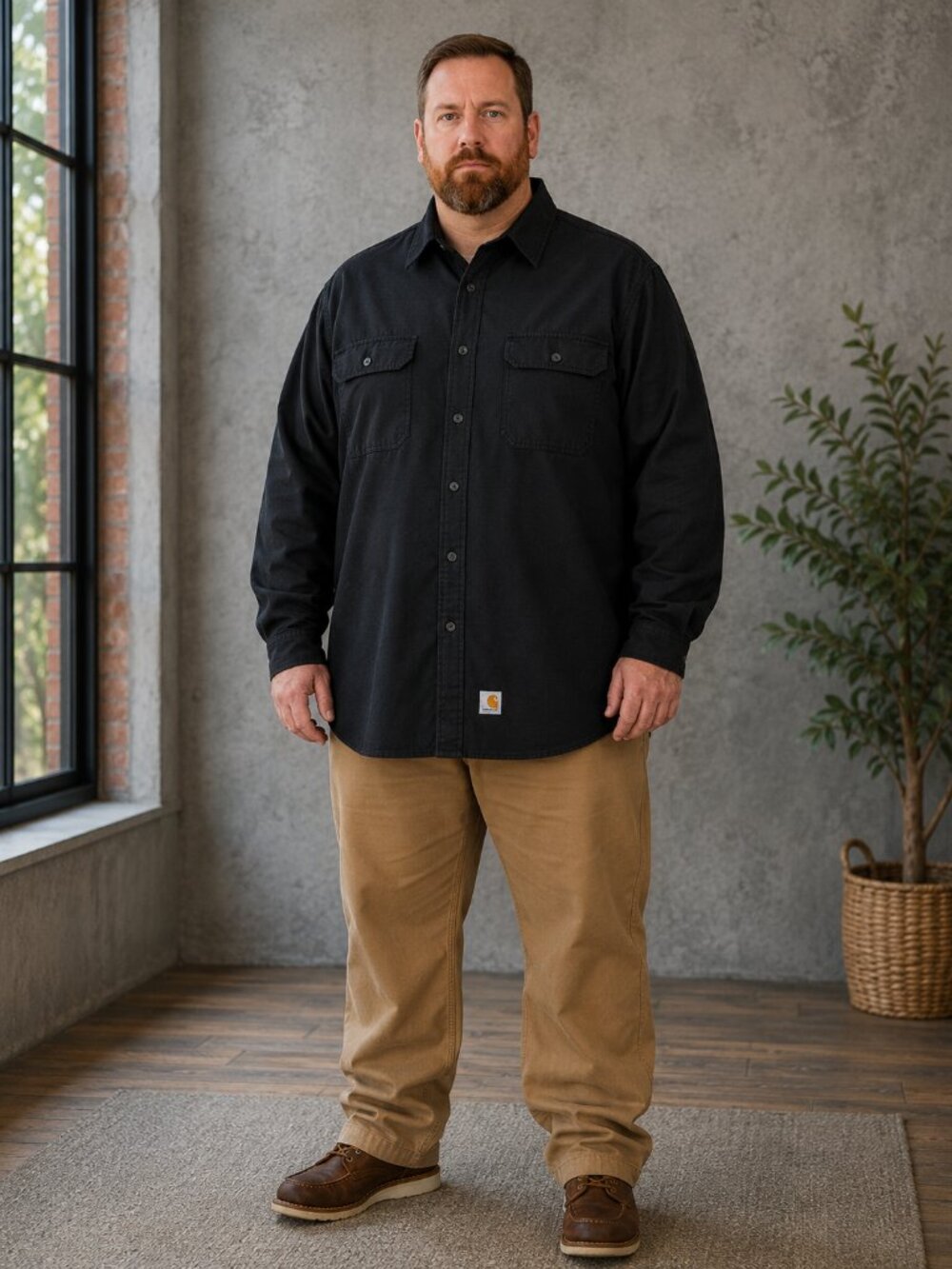 Carhartt Black 4XL Relaxed Fit Long Sleeved Button Up Shirt